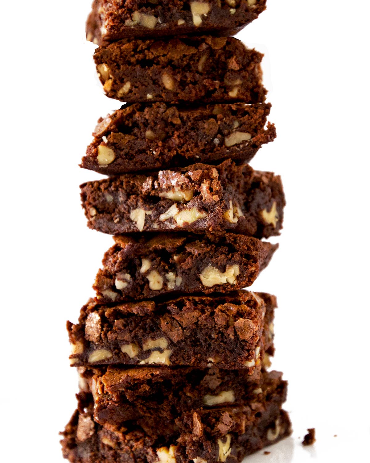 Stack of brownies with walnuts