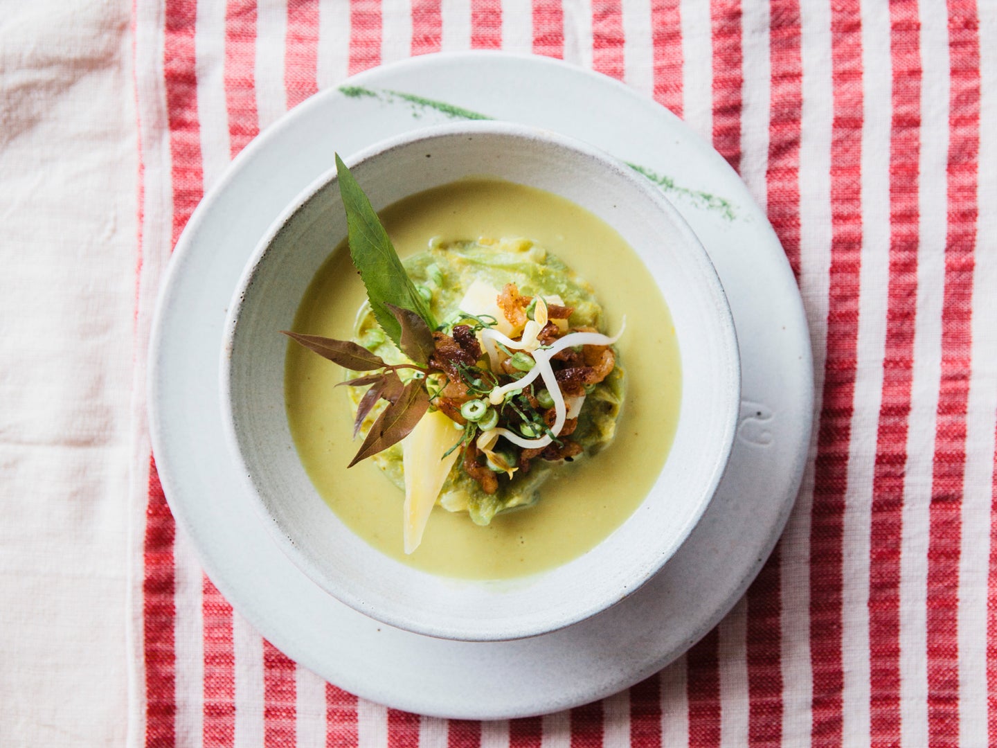 Green Curry and Taro Stem Soup with Bacon