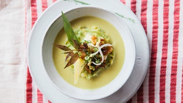 Green Curry and Taro Stem Soup with Bacon