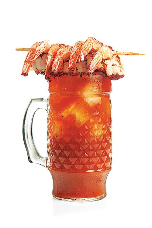 Michelada con Camarones (Spicy Beer Cocktail with Shrimp)