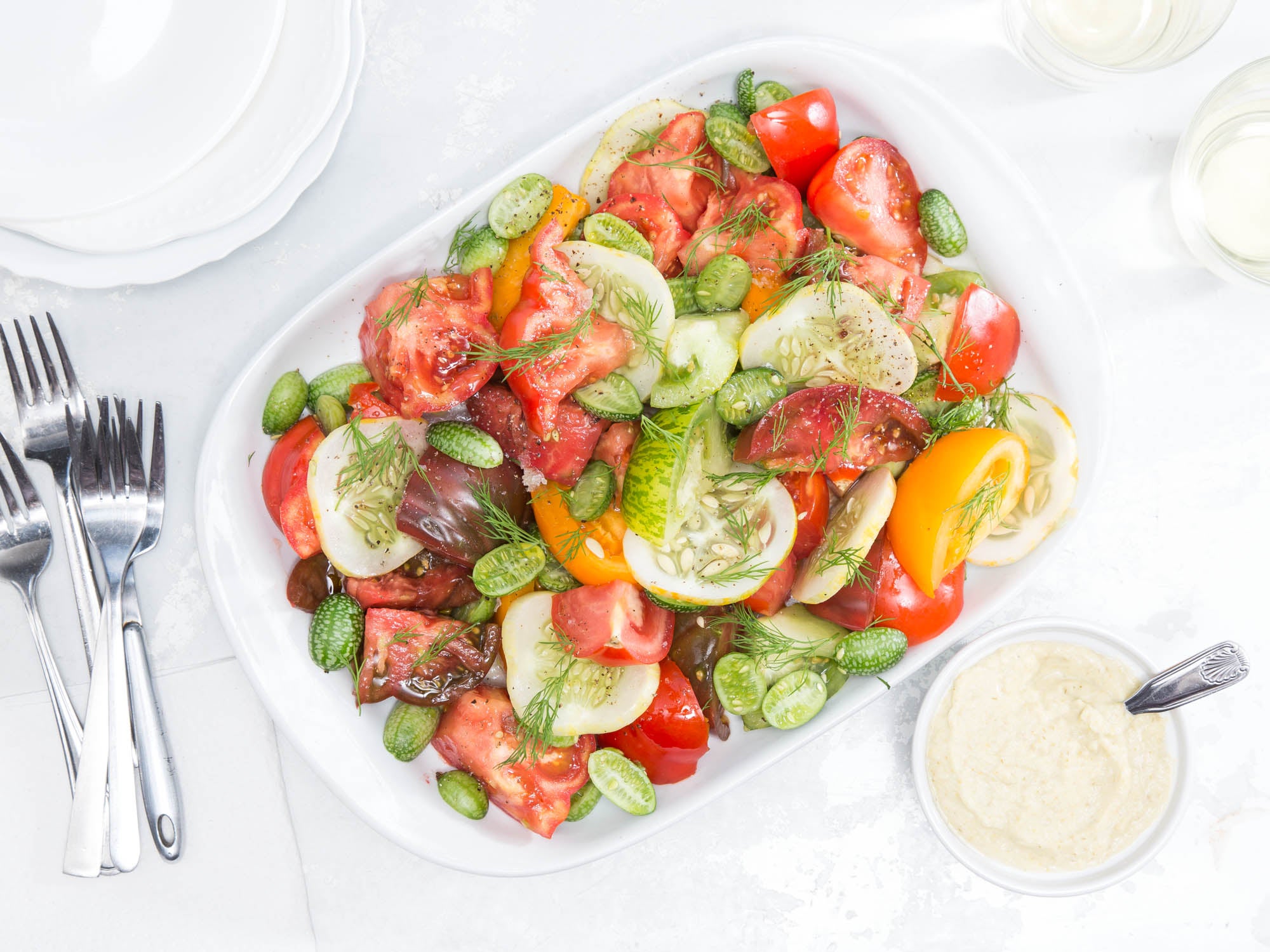 Tomato-Cucumber Salad with Fennel Dressing.