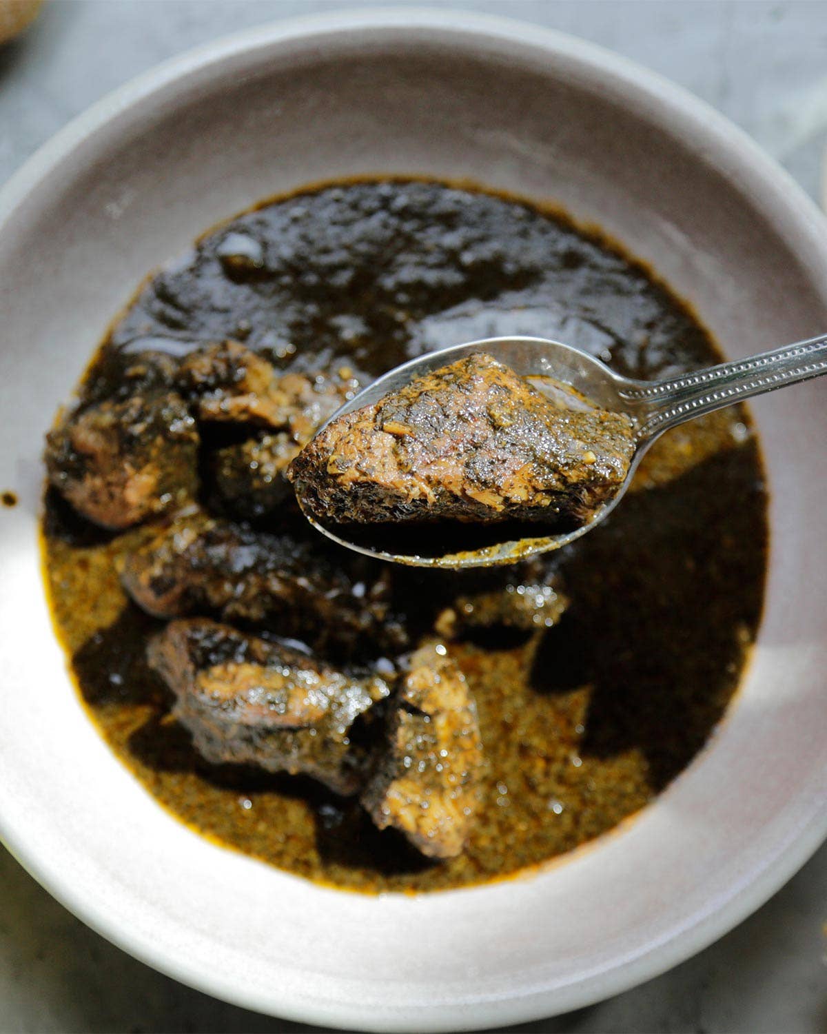Tunisian Braised Veal With Dried Greens (Tunisian Molokhia)