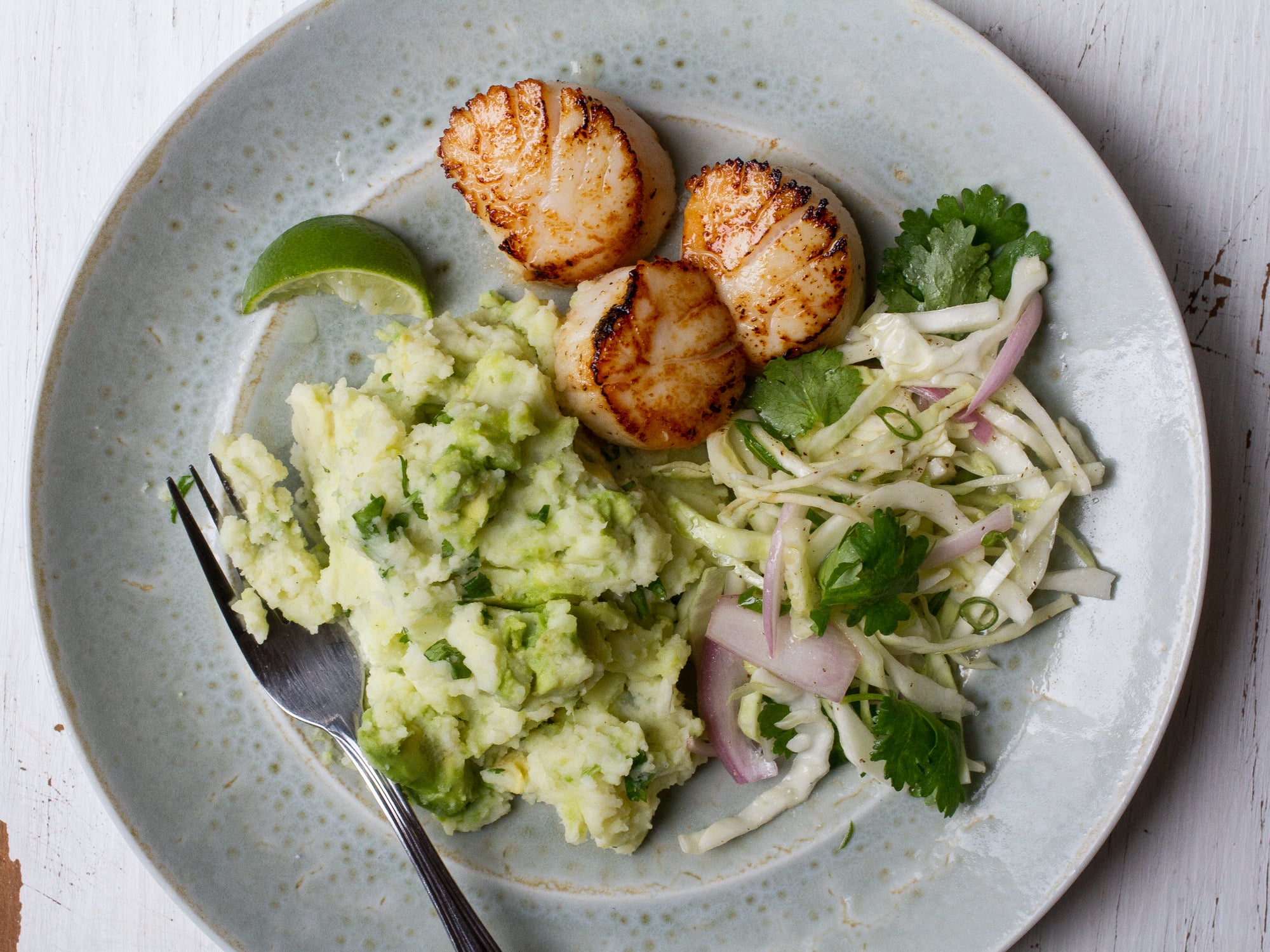 image of Scallops With Avocado Mashed Potatoes recipe by Saveur