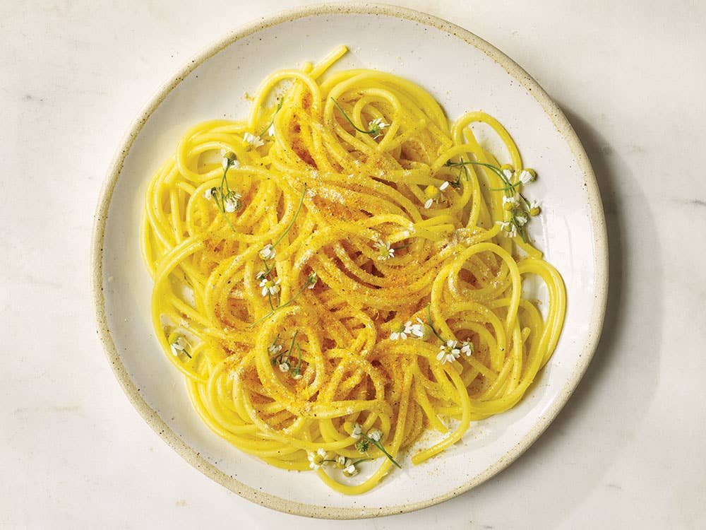 Spaghettoni with Jasmine, Saffron, and Chamomile