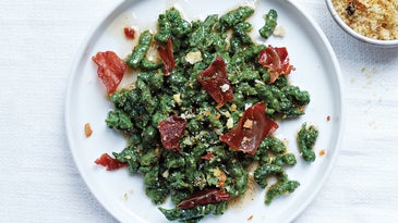 Spinach Spätzli with Brown Butter, Crispy Speck, and Pangrattato
