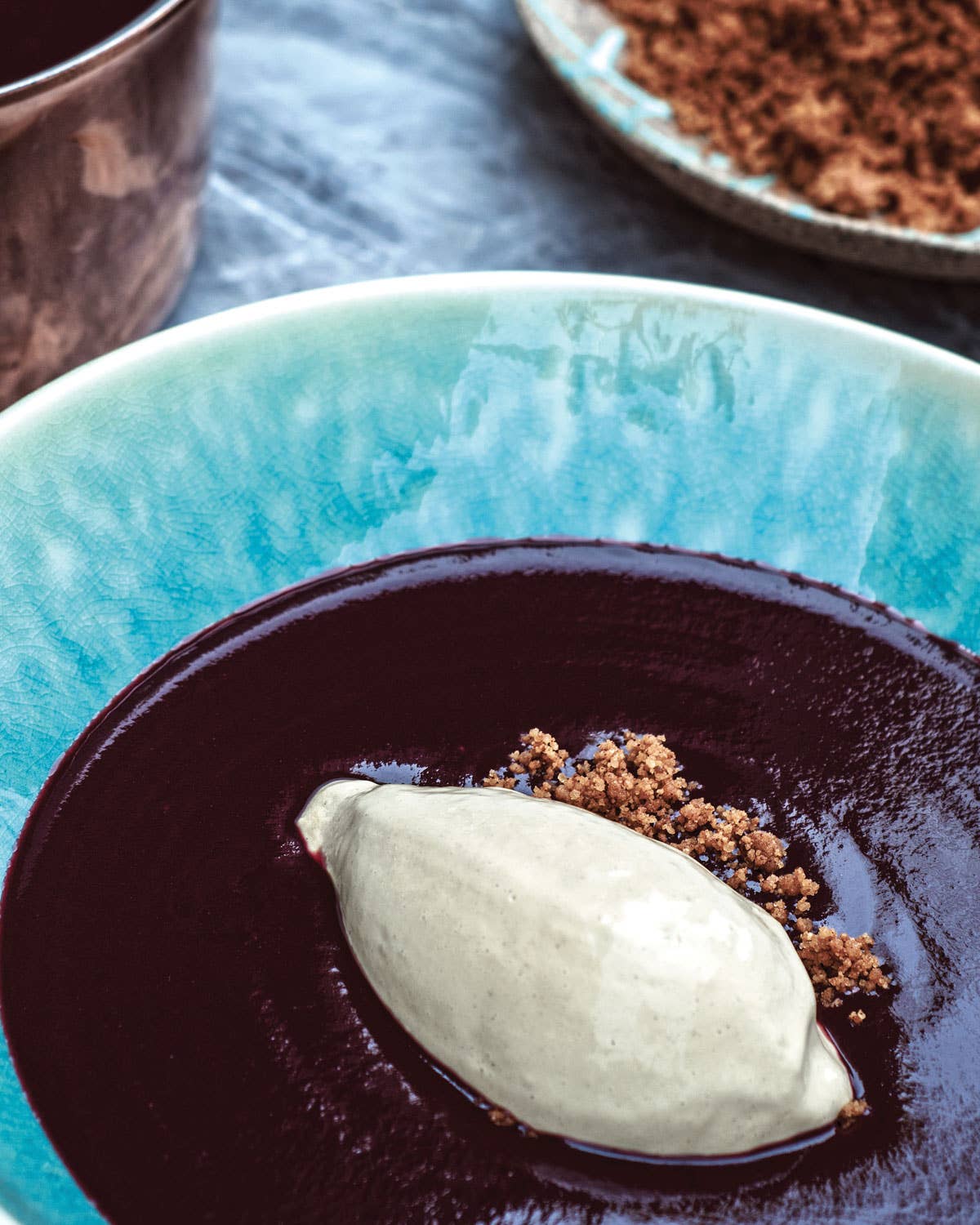 Black Mulberry Soup with Kaymak Ice Cream