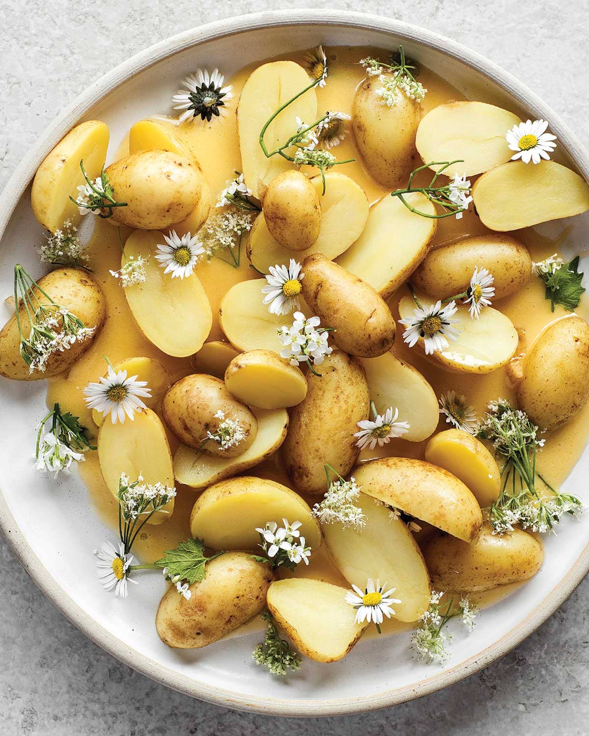 Chamomile-Pickled New Potatoes with Beurre Blanc