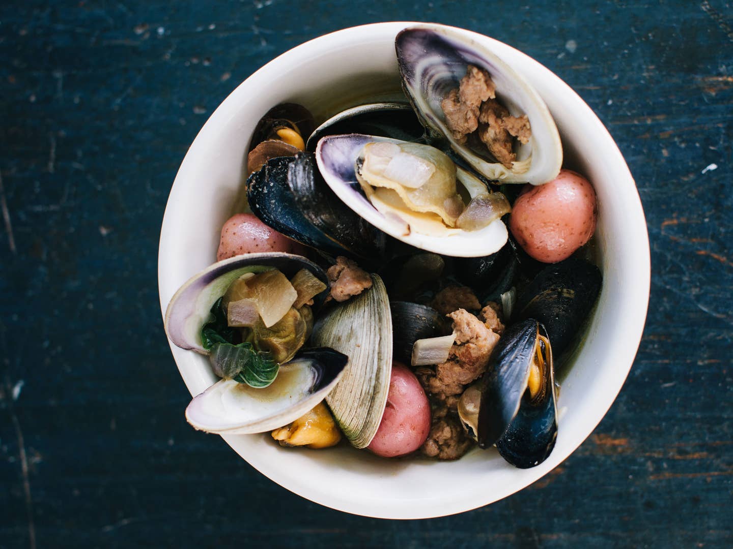 Clams and Mussels with Spicy Pork Sausage Broth