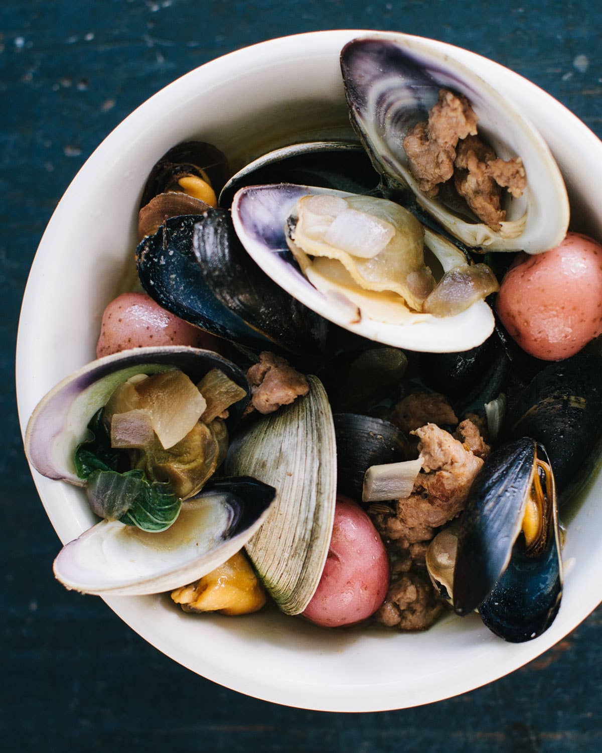 Clams and Mussels with Spicy Pork Sausage Broth