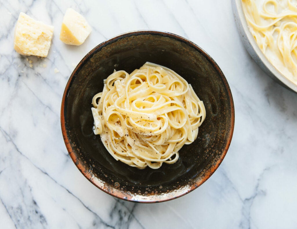 bowl of Creamy fettuccine Alfredo