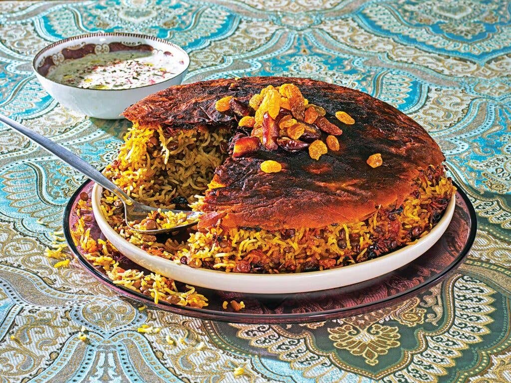 Persian Lentil Rice with Lavash Tahdig (Adas Polo)