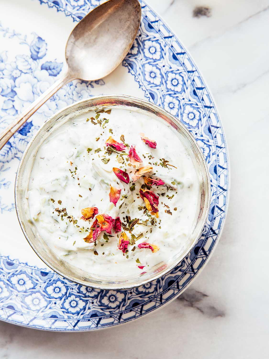 Yogurt Cucumber Sauce with Rose Petals (*Maast-o Khiar*)