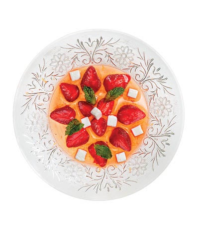 Coconut Gelatin with Glazed Strawberries