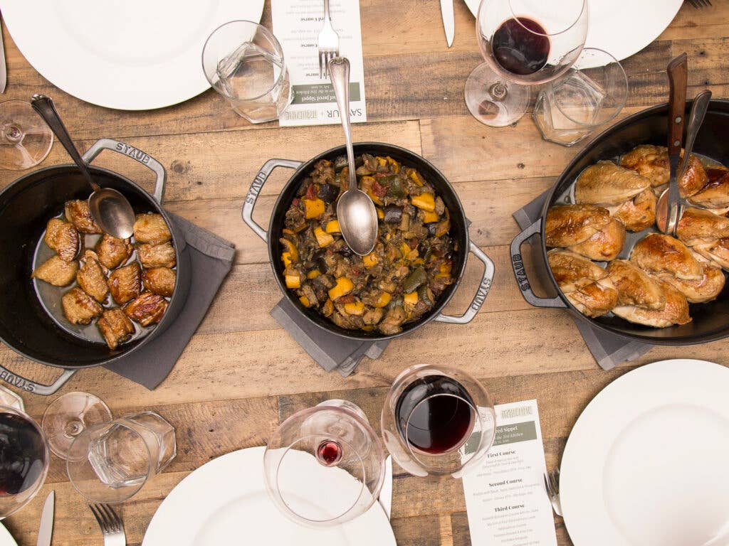 Looking down at the table during the third course