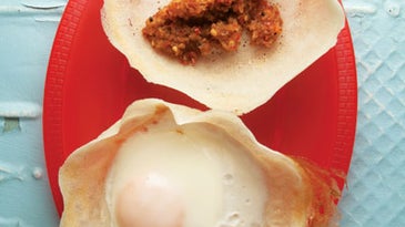 Hoppers (Sri Lankan Crêpes with Onion Sambol and Egg)