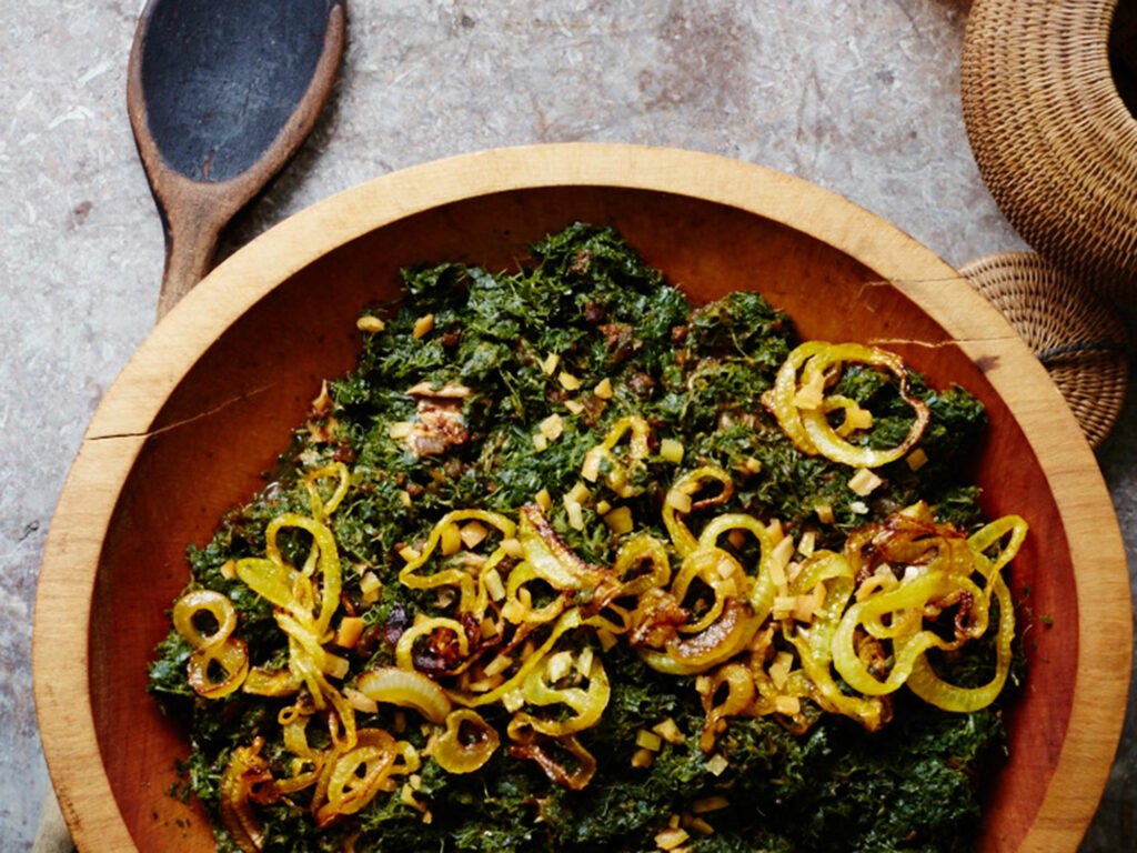 "Creamed" Collard Greens with Peanut Butter and Chile