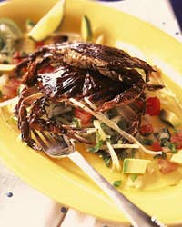 Grilled Softshell Crabs with Jicama Salad and Tomato–Avocado Salsa
