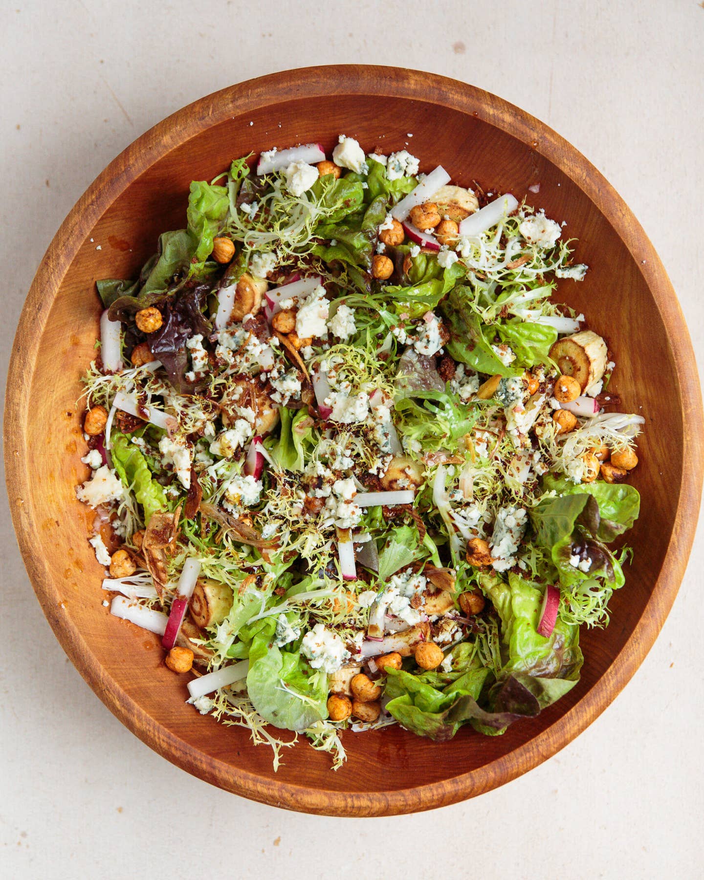 Roasted Parsnip Salad with Hazelnuts, Blue Cheese, and Wheat Beer Vinaigrette