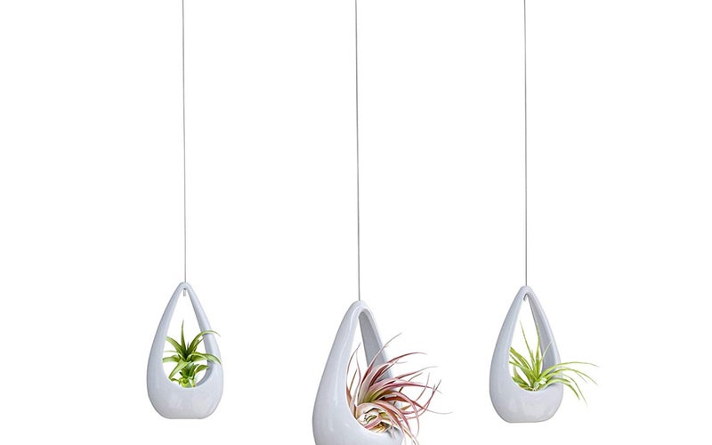 23 Bees, Hanging Air Plant Holder, White Hanger Ceramic Planter, Small Floating Succulent Pots Container, Cactus Holders with Metal Wire, 3 Pack