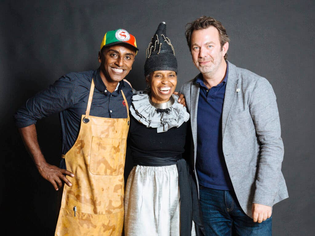 Saveur Editor in Chief Adam Sachs with Marcus Samuelsson and Lana Turner