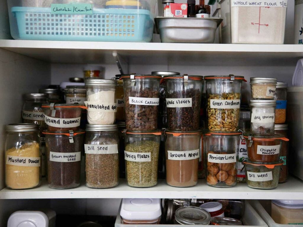 storage jars for pantry food with labels