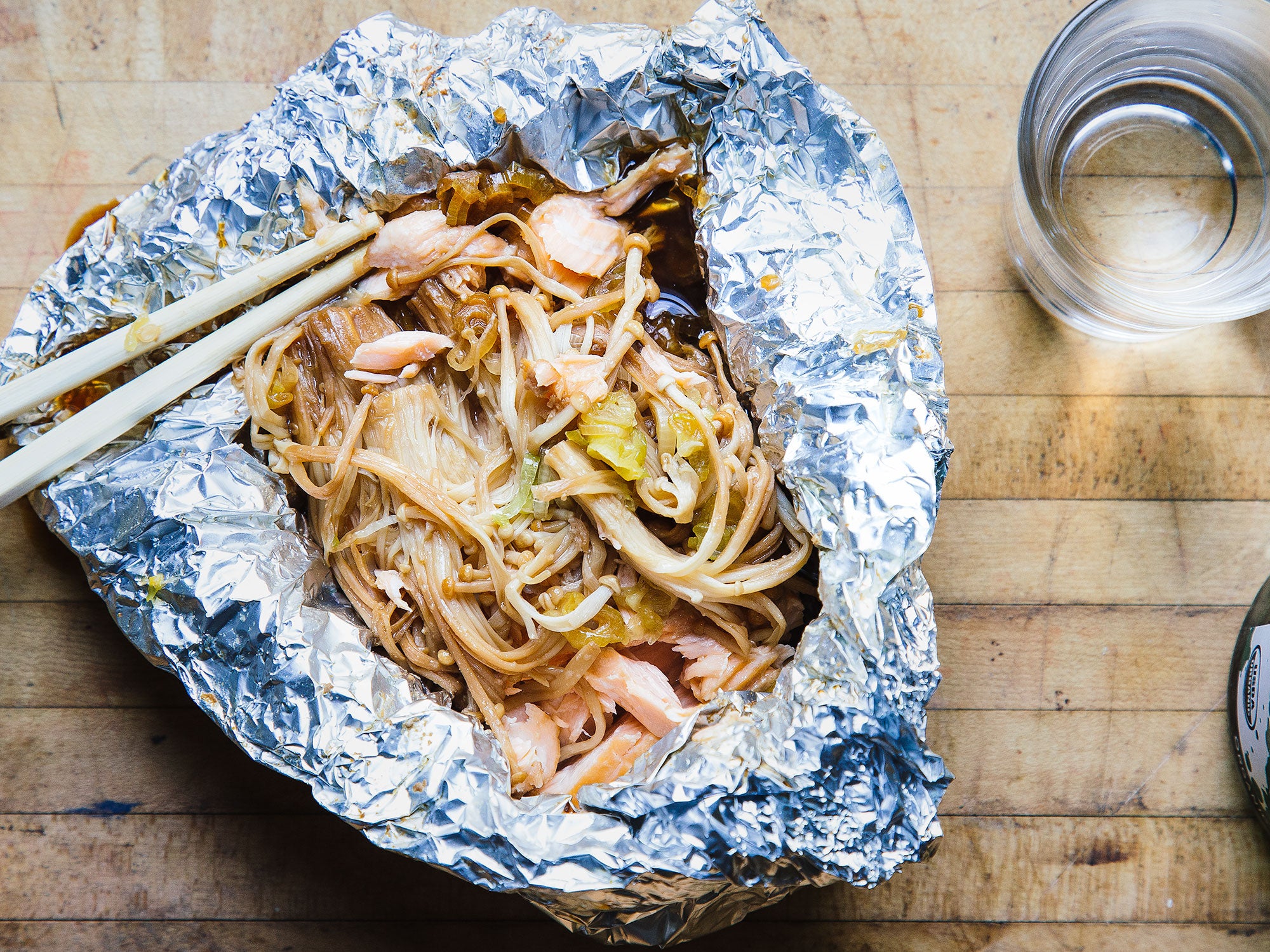Salmon, Scallion, and Enoki Mushroom Foil Yaki Saveur