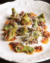 Spinach Cappellacci with Goat Ragù and Broccoli Rabe