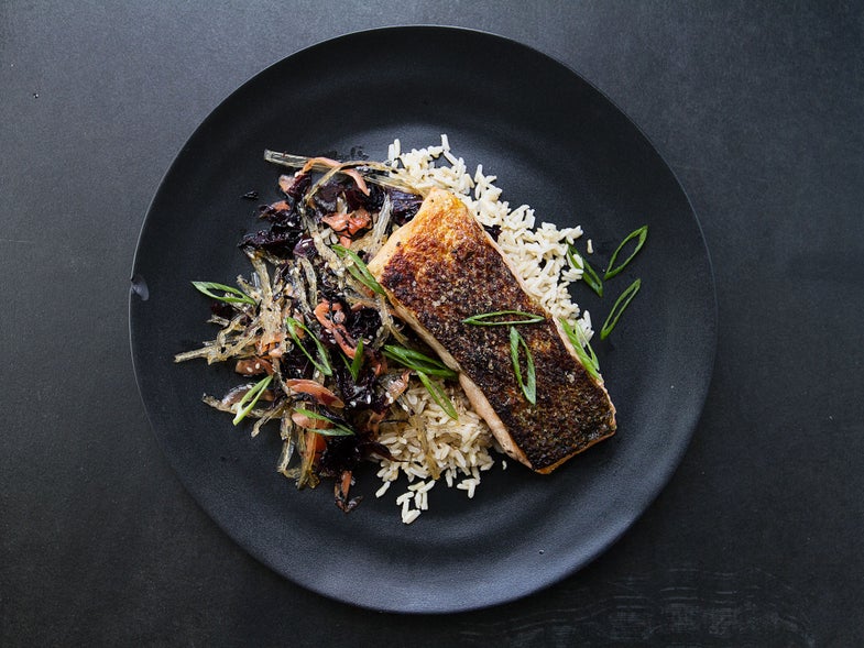 Crispy-Skinned Salmon with Seaweed Salad