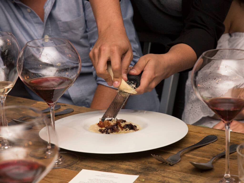 A healthy dose of horseradish goes on top of a risotto dish