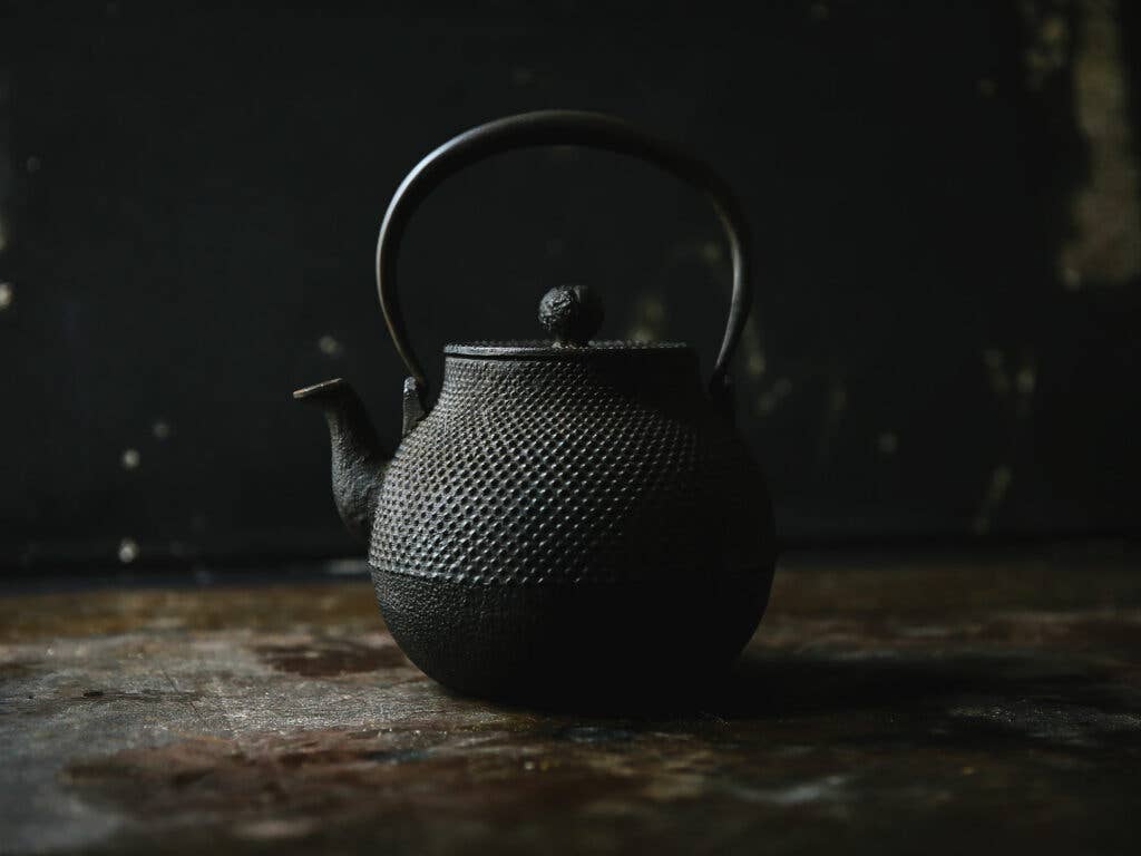 Tetsubin Cast Iron Tea Pot, brewing some Jasmine. Never used a cast iron tea  pot, the little placard that came with the set claims it can be used over a  fire. If