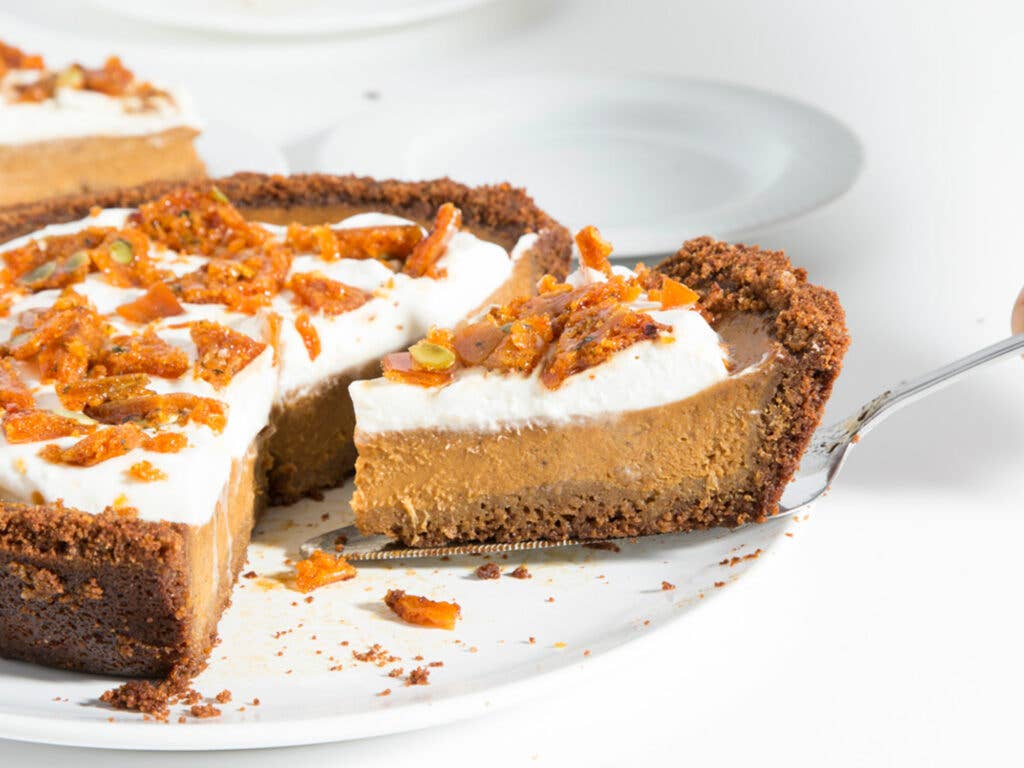 Pumpkin Pie with Graham Cracker Crust and Pepita-Sage Brittle