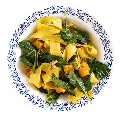 Pappardelle with Butternut Squash, Walnuts and Baby Kale