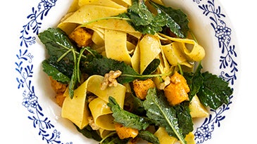 Pappardelle with Butternut Squash, Walnuts and Baby Kale