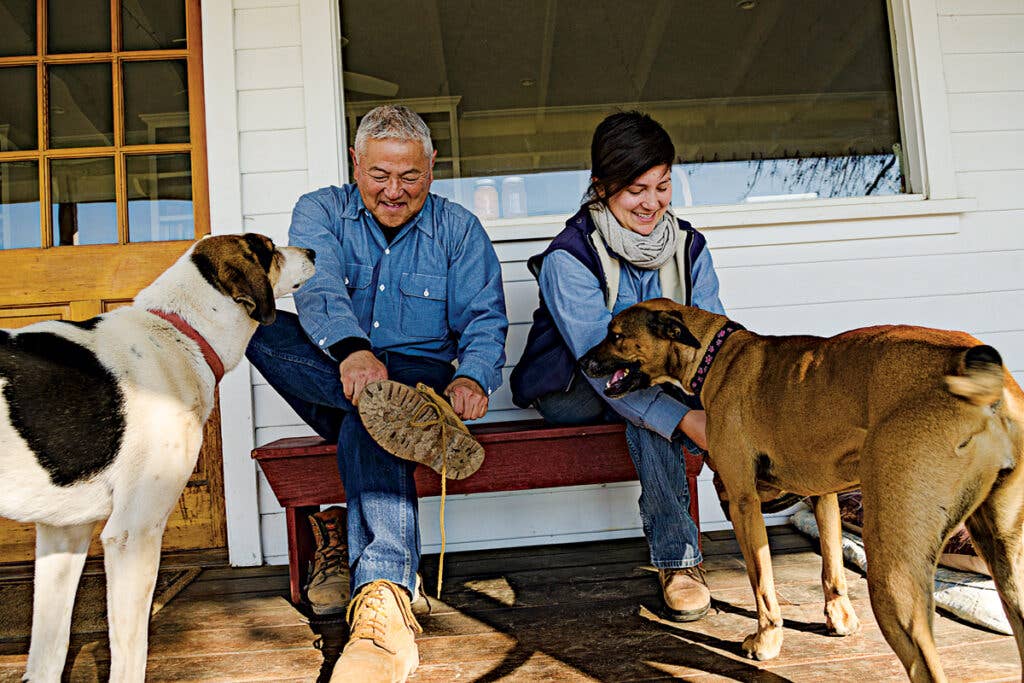 The author and his daughter, Nikiko, preparing for the work day