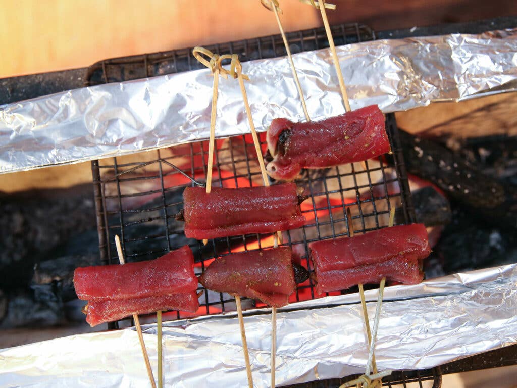 Duck on yakitori grill