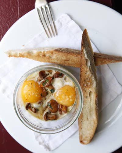 Eggs Baked in Cream (Oeufs Cocotte aux Girolles)