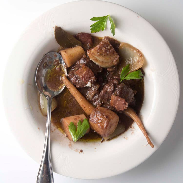 Lamb Stewed with Parsnip, Bacon, Fennel, and Red Wine