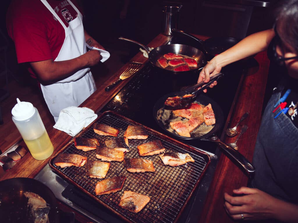 Pan-searing arctic char for the second course