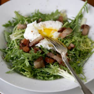 Frisee Salad with Poached Eggs and Bacon