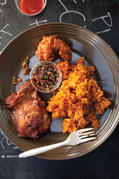 Guam-Style Chicken with Red Rice (Tininon Mannok Yan Hineska’ Agaga)