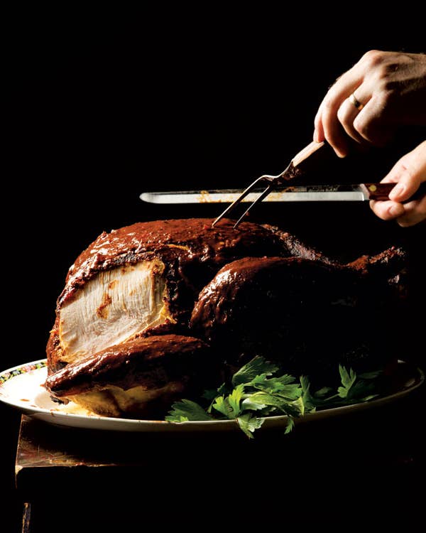 Chile-Rubbed Turkey with Beet Stuffing