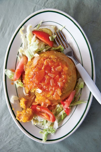 Mashed Plantains with Tomato Sauce (Mofongo con Salsa de Tomate)