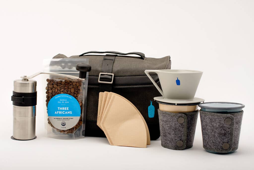 Blue bottle and timbuk2 travel coffee kit