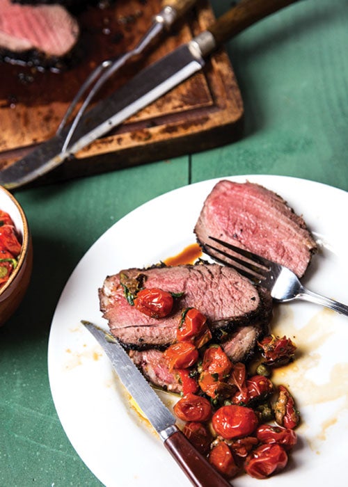 Grilled Herb-Marinated Entrecôte of Lamb with Roasted Tomato Sauce