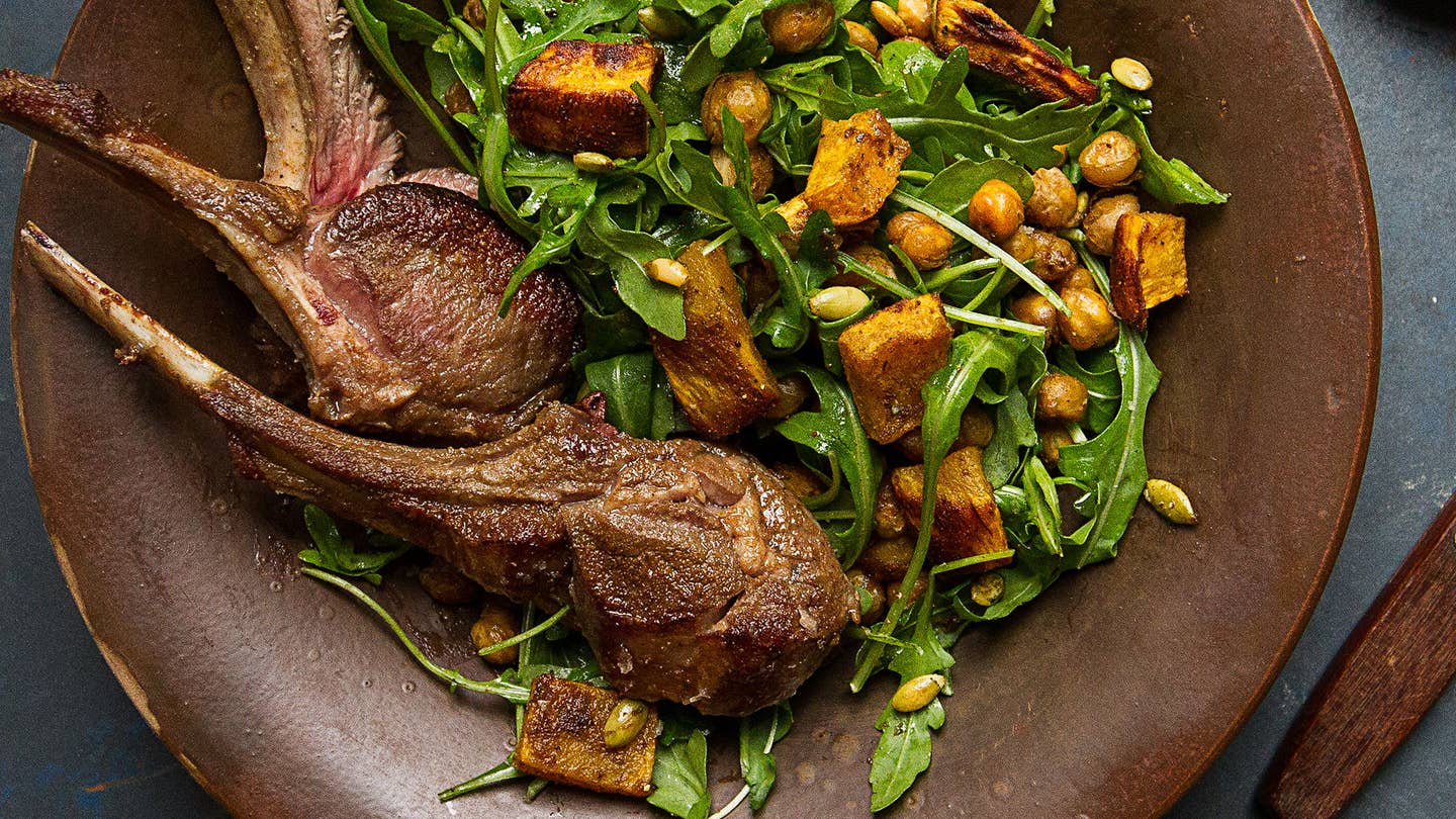 Rack of Lamb With Roasted Pumpkin and Chickpea Salad Rack of Lamb With Roasted Pumpkin and Chickpea Salad