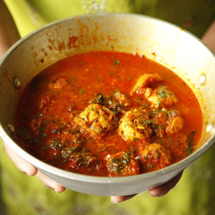 Chickpea-flour Dumplings in Spiced Tomato Sauce (Dharan Ji Kadhi)