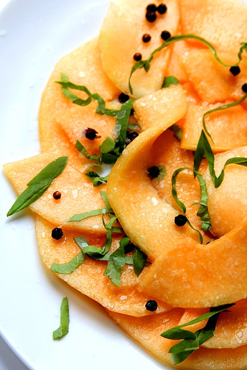 Black Pepper and Honey-Marinated Cantaloupe with Basil