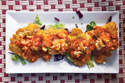 Plantain Fritters with Stewed Shrimp (Tostones con Camarones Guisados)