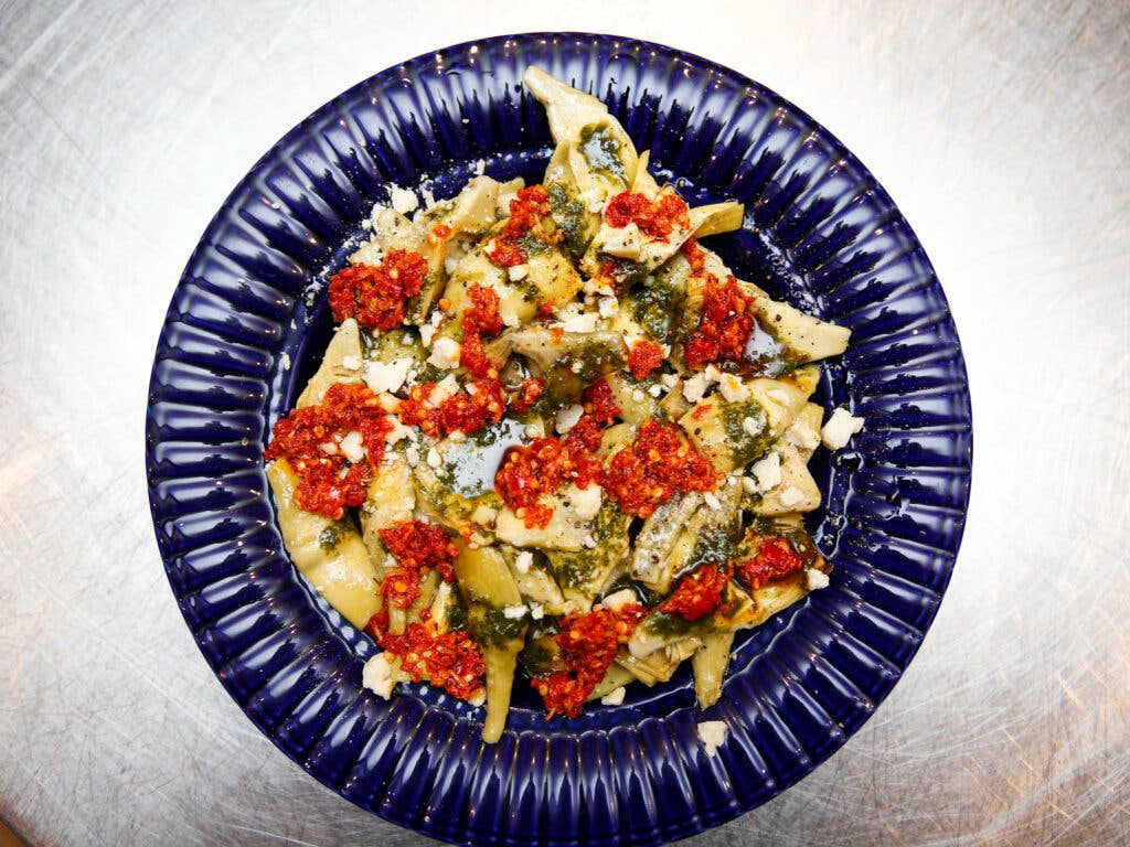 Marinated artichokes with percorino, neonata, and mint