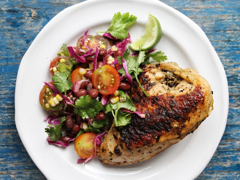 Cilantro and Lime Chicken with Grilled Corn and Black Bean Salad